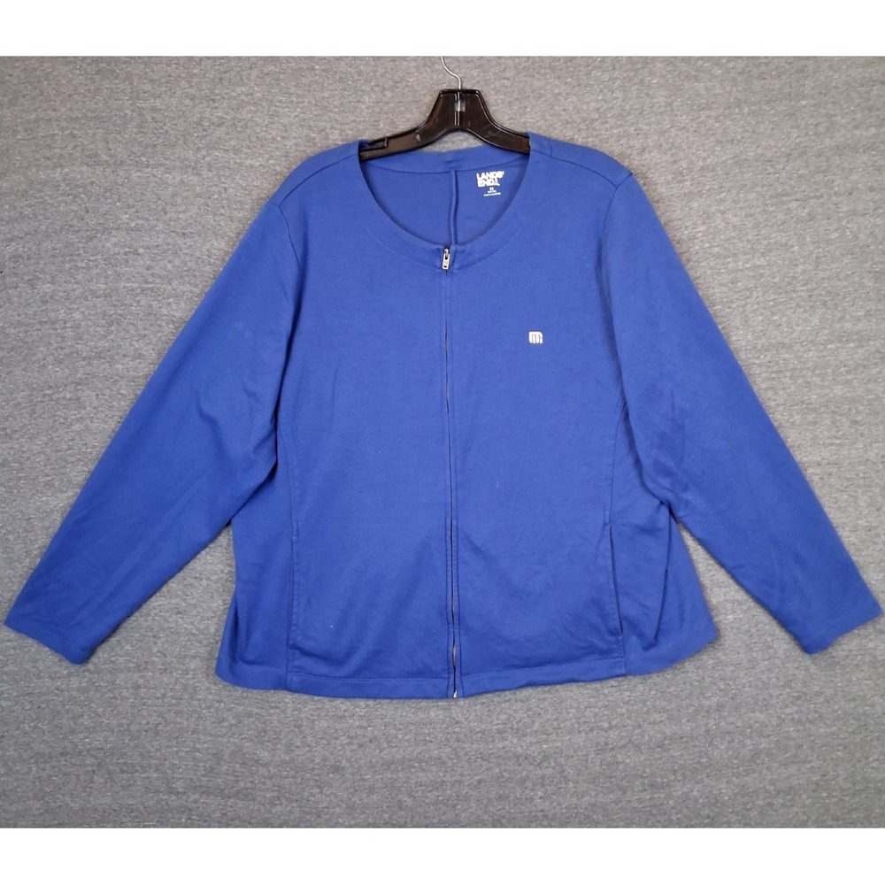 Lands End Womens Jacket 2X Blue Full Zip Jersey Knit Capsule Coastal Minimalist